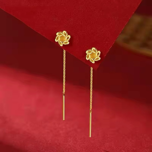 24K Gold Color Gold Plated Clover Ear Wire Earring for Women - Picture 2 of 5